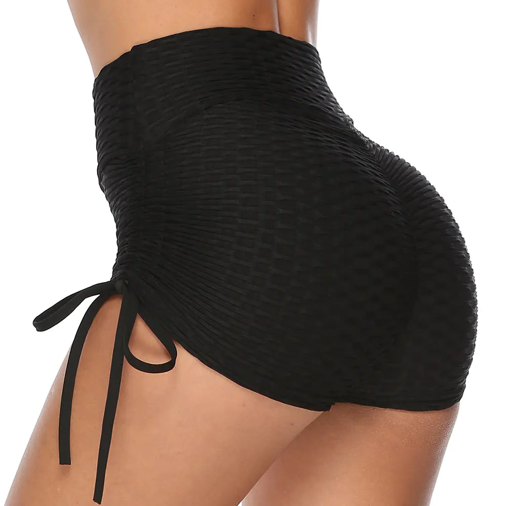 Textured Drawstring Shorts for Gym and Yoga Fitness