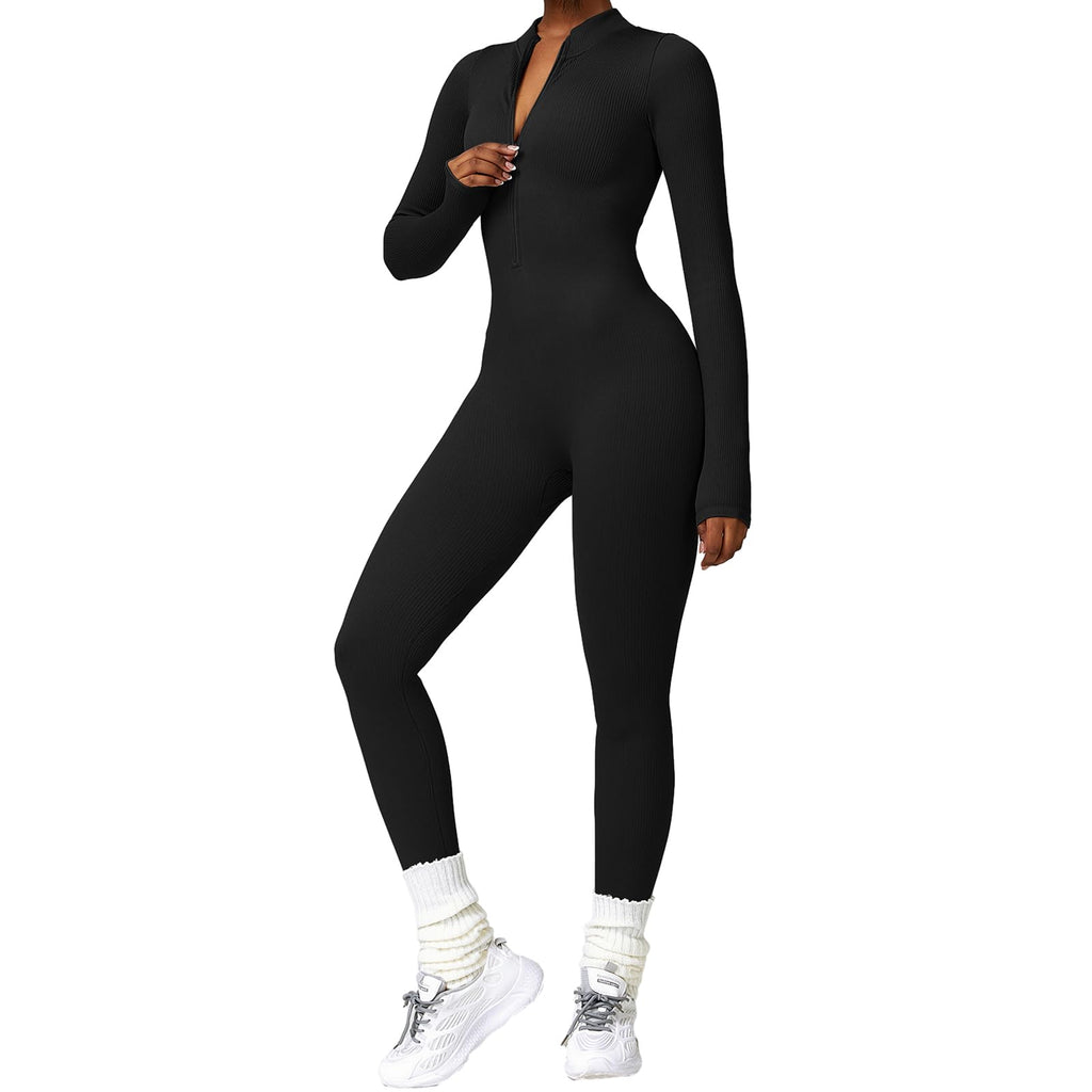 Long Sleeve, Zip Up, V Neck Playsuit.