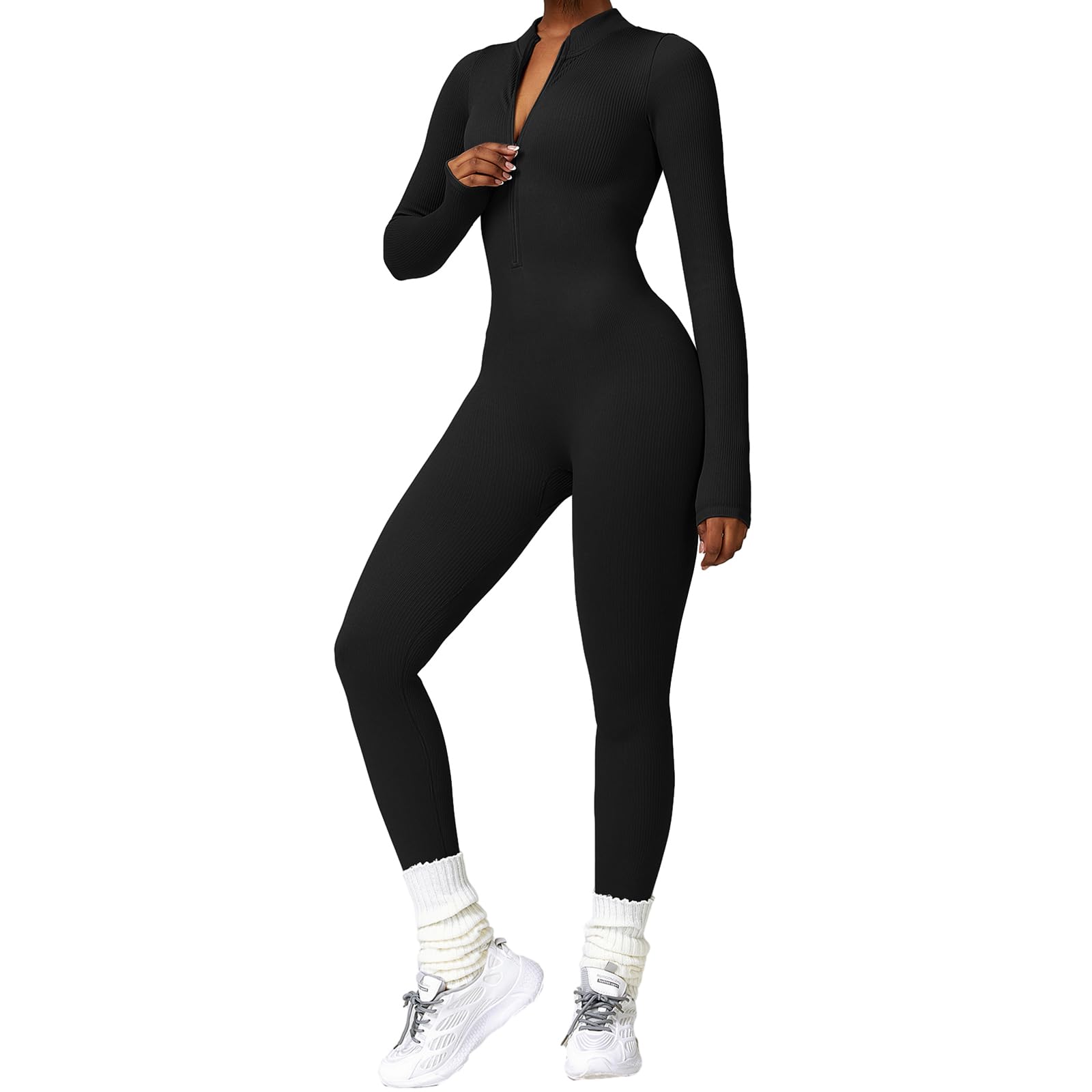 Long Sleeve, Zip Up, V Neck Playsuit.