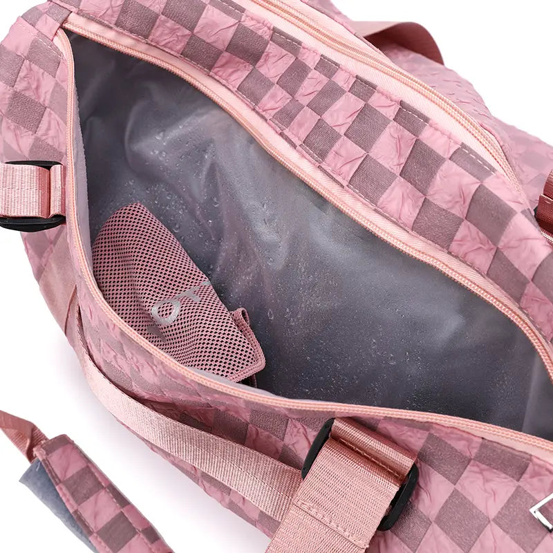 Checkered Pattern Large Capacity Gym Duffle Bag