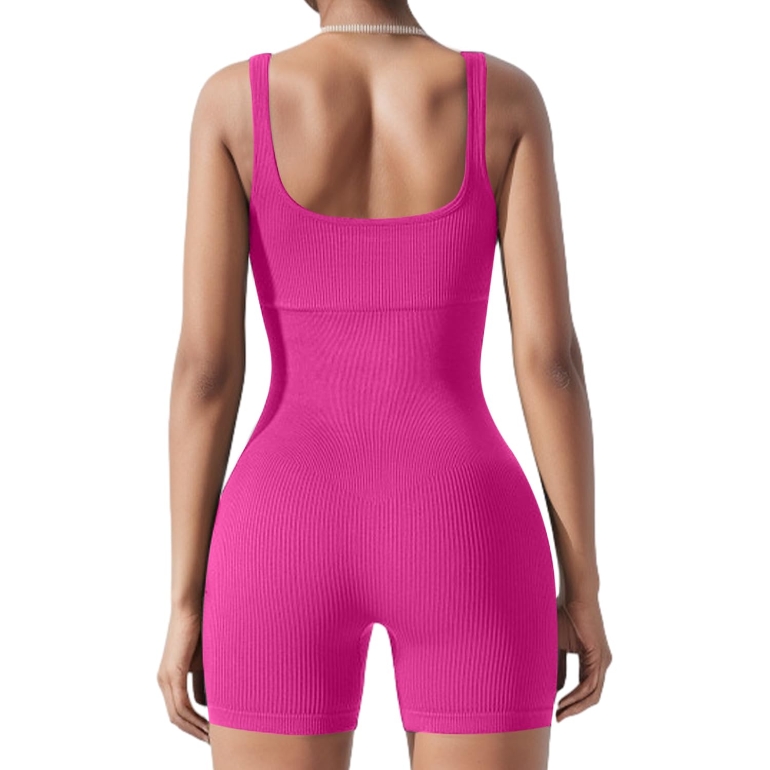 Ribbed Seamless Square Neck Tank Top Sleeveless One Piece Romper