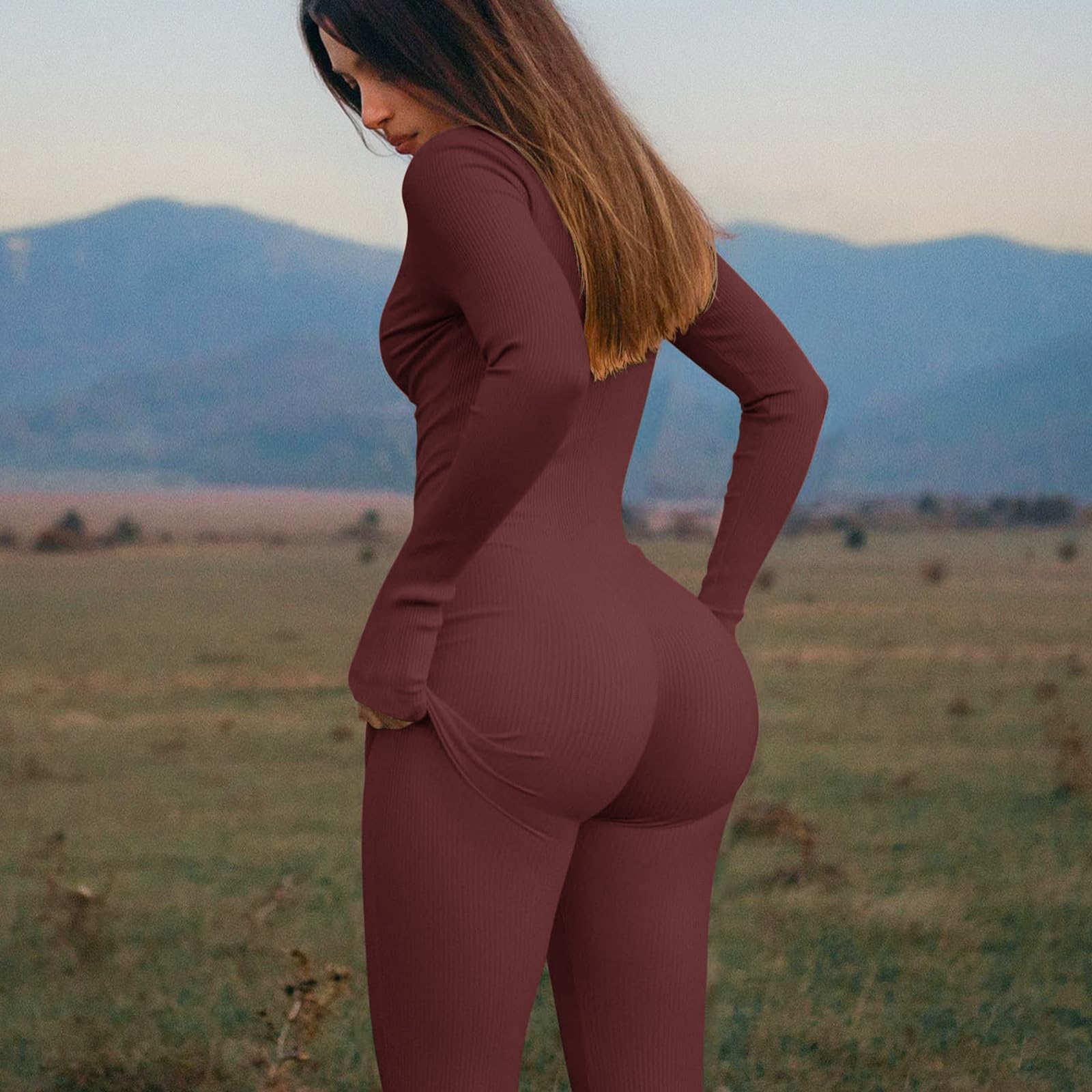 Long Sleeve, Zip Up, V Neck Playsuit.