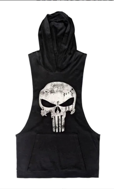 Summer Vest with Skull Pattern Gym Hoodie
