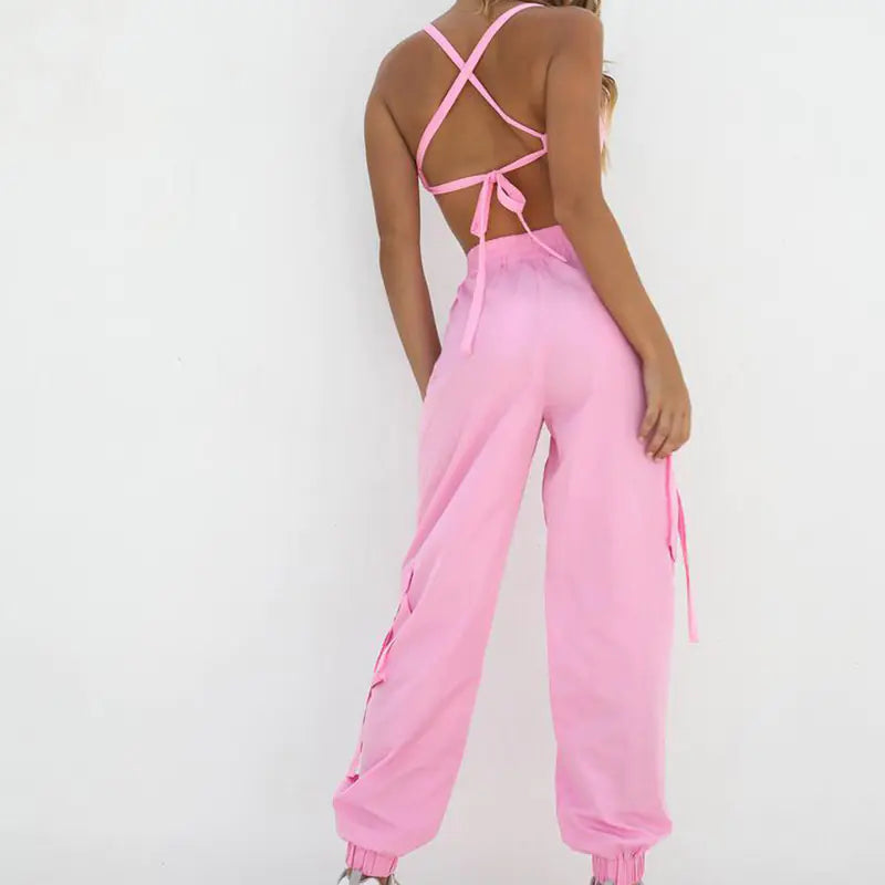 Athletic Gym Set: Sleeveless Top & High-Waist Pants