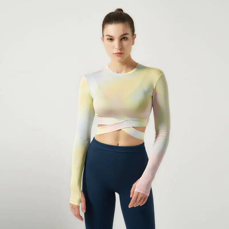 Round Neck Long Sleeve Tops for Fitness (Top Only)