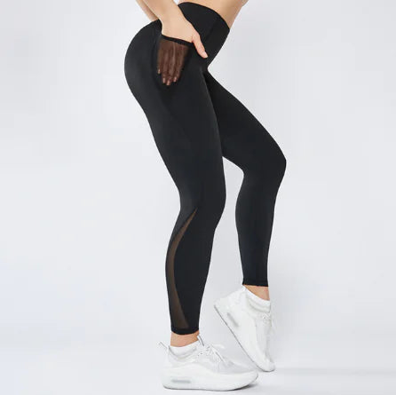 High-Waisted Mesh Nylon Leggings for Yoga and Fitness