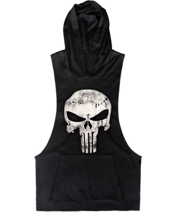 Summer Vest with Skull Pattern Gym Hoodie