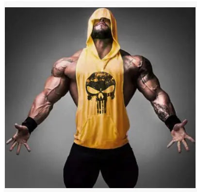 Summer Vest with Skull Pattern Gym Hoodie