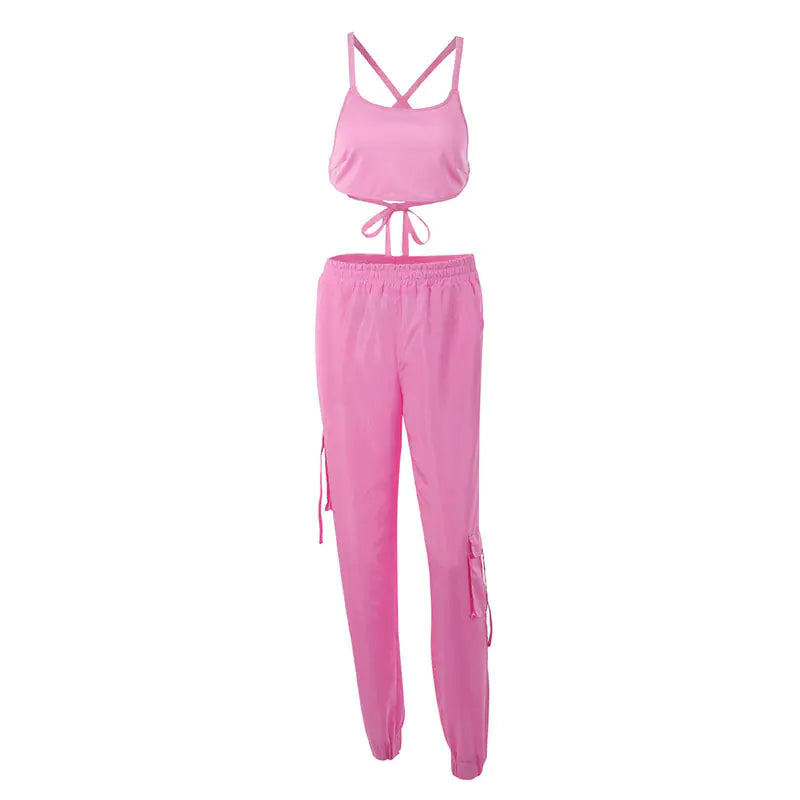 Athletic Gym Set: Sleeveless Top & High-Waist Pants